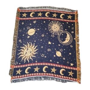 Vtg Y2K Celestial Whimsigoth Tapestry Throw Blanket Sun Moon Goodwin Weaver